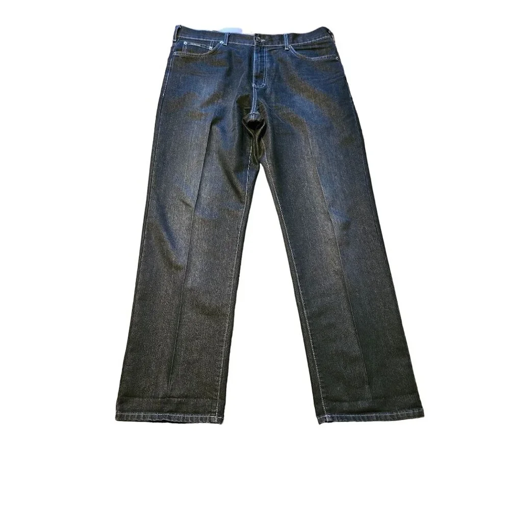 Calvin Klein Straight Leg Dark Wash Streetwear Jeans Gray Stitching Men Size 38